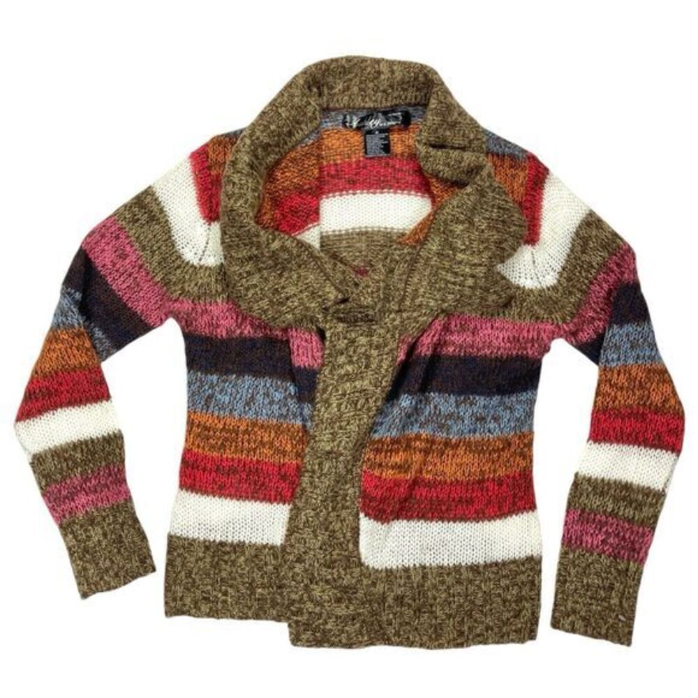 Ashley By 26 International Sweater Women M Multicolor Stripe Open Front Cardigan